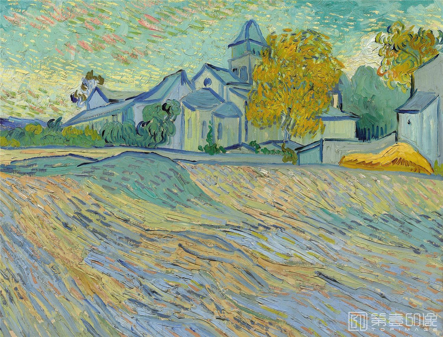 油画-文森特·威廉·梵高 Vincent Willem van Gogh-View of the Asylum and Chapel Saint-Paul de Mausole at Saint Remy-578